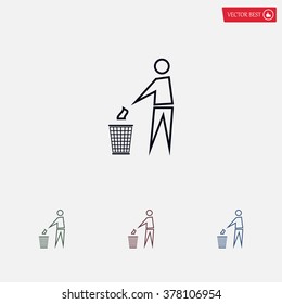 Trash bin or trash can with human figure symbol in vector with shadow