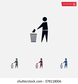 Trash bin or trash can with human figure symbol in vector with shadow