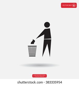 Trash bin or trash can with human figure symbol in vector with shadow