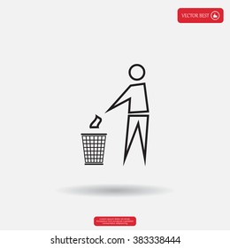 Trash bin or trash can with human figure symbol in vector with shadow