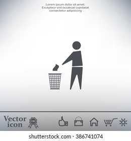 Trash bin or trash can with human figure symbol in vector with shadow