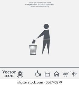 Trash bin or trash can with human figure symbol in vector with shadow