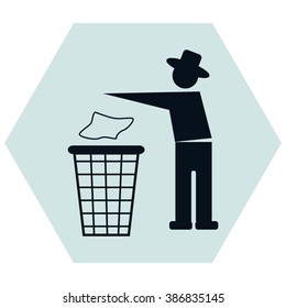 Trash bin or trash can with human figure symbol in vector