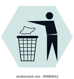 Trash bin or trash can with human figure symbol in vector 