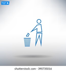 Trash bin or trash can with human figure symbol in vector with shadow