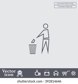 Trash bin or trash can with human figure symbol in vector with shadow