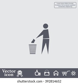 Trash bin or trash can with human figure symbol in vector with shadow
