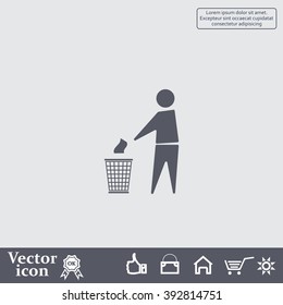 Trash bin or trash can with human figure symbol in vector with shadow