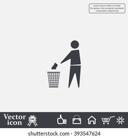 Trash bin or trash can with human figure symbol in vector with shadow
