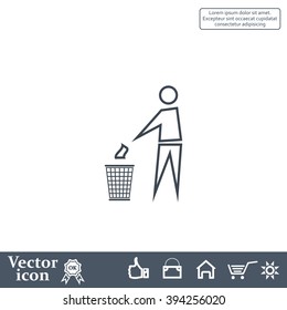 Trash bin or trash can with human figure symbol in vector with shadow