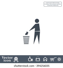 Trash bin or trash can with human figure symbol in vector with shadow