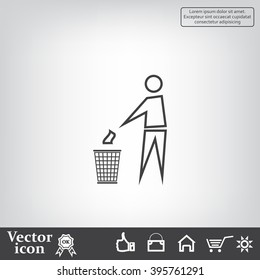Trash bin or trash can with human figure symbol in vector with shadow