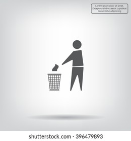 Trash bin or trash can with human figure symbol in vector with shadow