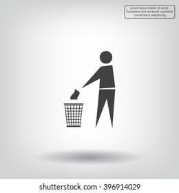 Trash bin or trash can with human figure symbol in vector with shadow