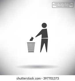 Trash bin or trash can with human figure symbol in vector with shadow