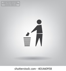 Trash bin or trash can with human figure symbol in vector with shadow