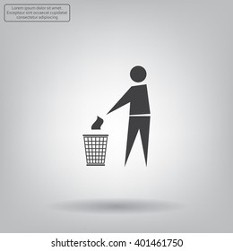 Trash bin or trash can with human figure symbol in vector with shadow