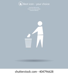 Trash bin or trash can with human figure symbol in vector with shadow