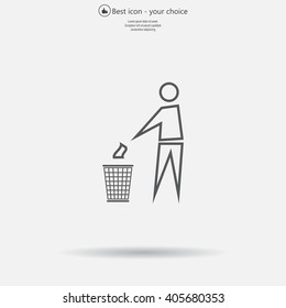 Trash bin or trash can with human figure symbol in vector with shadow