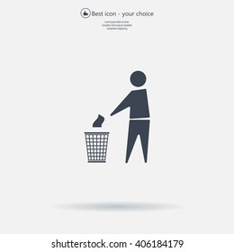 Trash bin or trash can with human figure symbol in vector with shadow