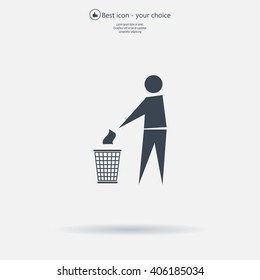 Trash bin or trash can with human figure symbol in vector with shadow