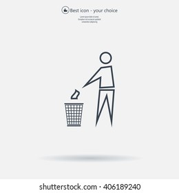 Trash bin or trash can with human figure symbol in vector with shadow