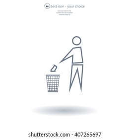 Trash bin or trash can with human figure symbol in vector with shadow