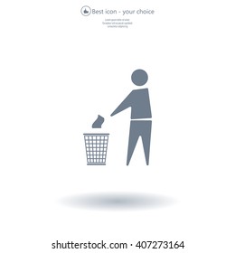 Trash bin or trash can with human figure symbol in vector with shadow