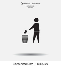 Trash bin or trash can with human figure symbol in vector with shadow