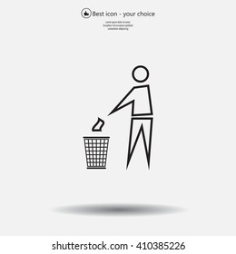 Trash bin or trash can with human figure symbol in vector with shadow