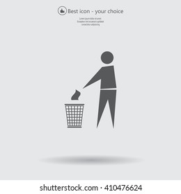 Trash bin or trash can with human figure symbol in vector with shadow