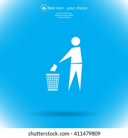 Trash bin or trash can with human figure symbol in vector with shadow
