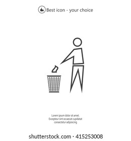 Trash bin or trash can with human figure symbol in vector with shadow