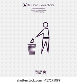 Trash bin or trash can with human figure symbol in vector with shadow