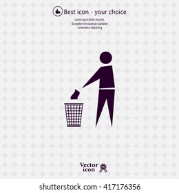 Trash bin or trash can with human figure symbol in vector with shadow