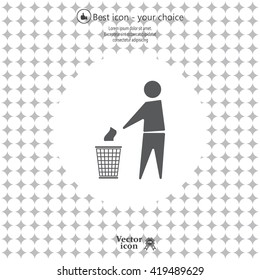 Trash bin or trash can with human figure symbol in vector with shadow