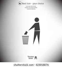 Trash bin or trash can with human figure symbol in vector with shadow