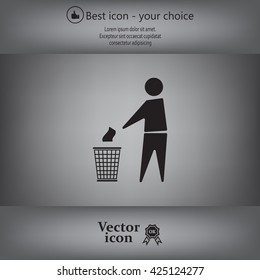 Trash bin or trash can with human figure symbol in vector with shadow