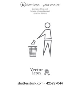 Trash bin or trash can with human figure symbol in vector with shadow