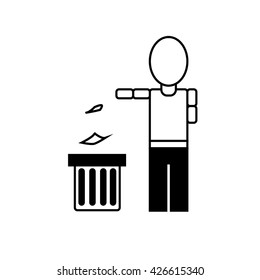 Trash bin or trash can with human figure symbol in vector