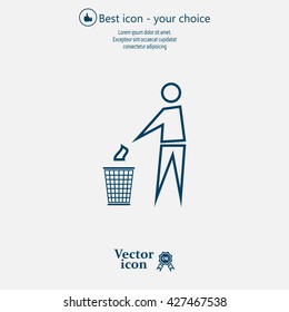 Trash bin or trash can with human figure symbol in vector with shadow