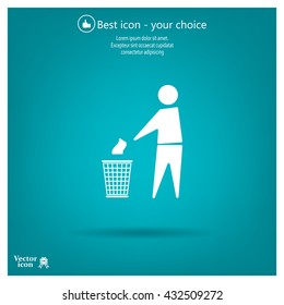Trash bin or trash can with human figure symbol in vector with shadow