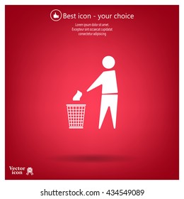 Trash bin or trash can with human figure symbol in vector with shadow