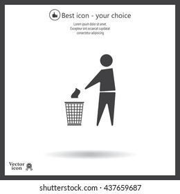 Trash bin or trash can with human figure symbol in vector with shadow