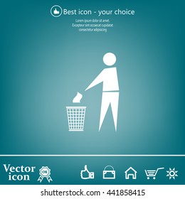 Trash bin or trash can with human figure symbol in vector with shadow