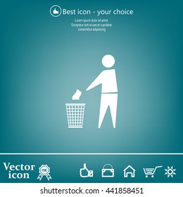Trash bin or trash can with human figure symbol in vector with shadow