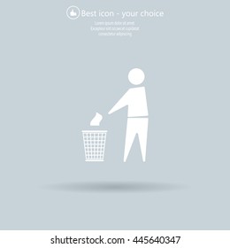 Trash bin or trash can with human figure symbol in vector with shadow