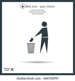 Trash bin or trash can with human figure symbol in vector with shadow