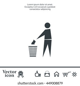 Trash bin or trash can with human figure symbol in vector with shadow