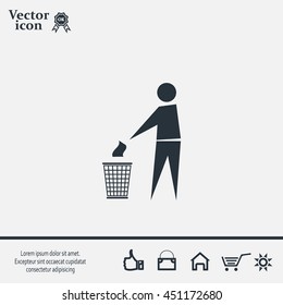 Trash bin or trash can with human figure symbol in vector